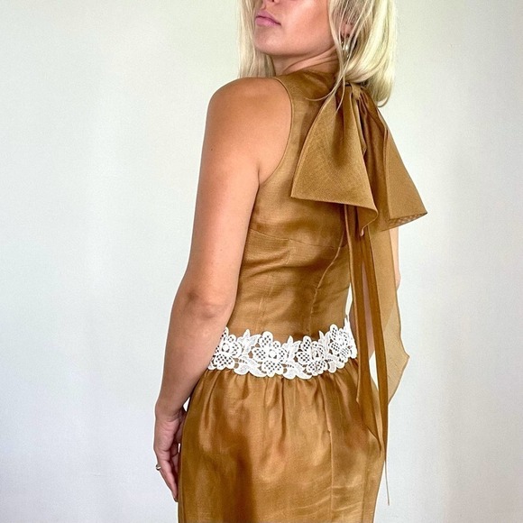 Givenchy Light Brown & White Lace Silk Dress w/Bow - Picture 14 of 16